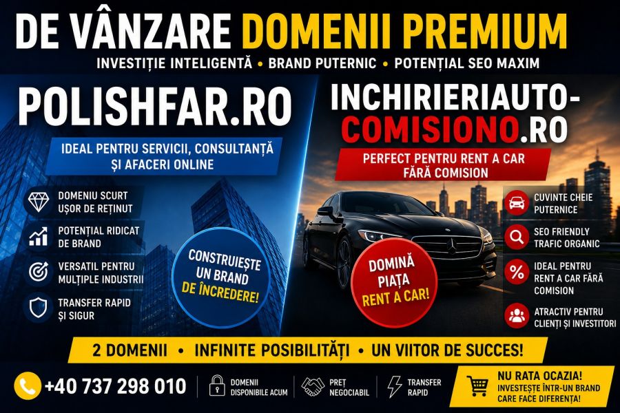 De vânzare domenii premium  polishfar.ro și inchirieriauto-comision0.ro