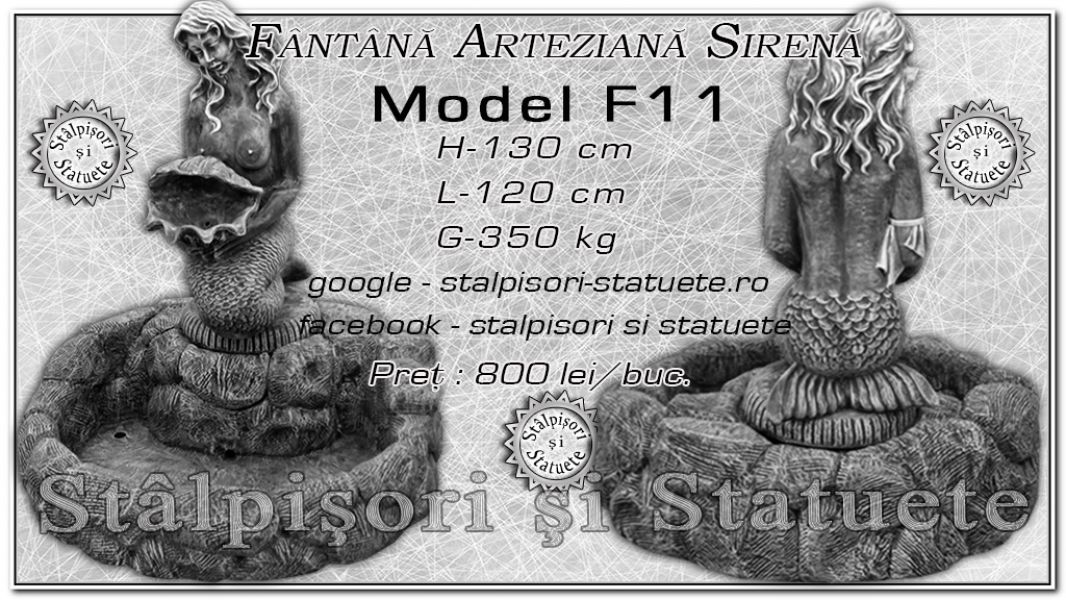 Fantana arteziana sirena cu scoica din beton model F11.