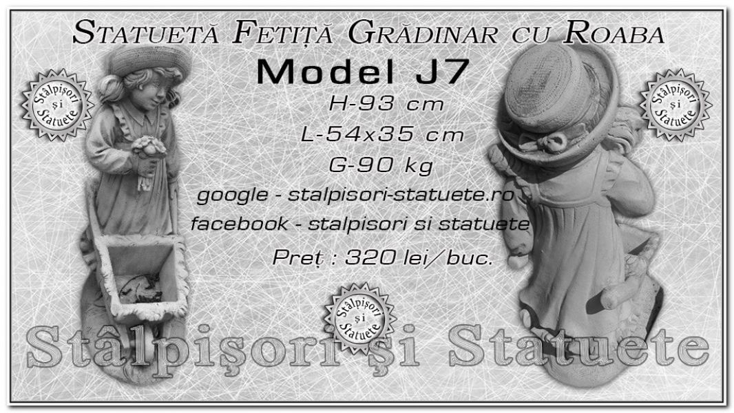 Statueta fetita gradinar cu roaba din beton model J7.