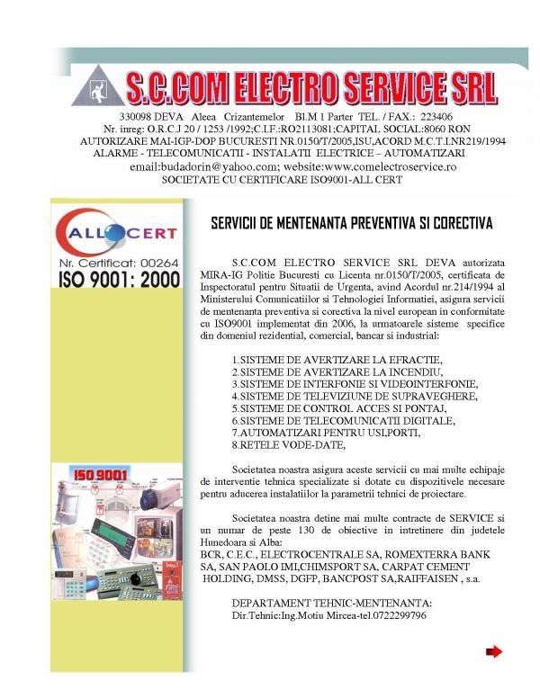 Mentenanta ala sisteme de securitate si camere de supraveghere