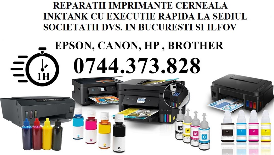 Flacoane cerneala Epson Hp Brother Canon imprimante rezervoare ink ciss 0744373828 ! .