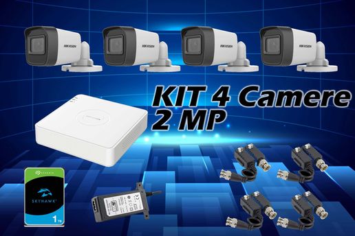 Montaj kit supraveghere Hikvision 4 camere dome 2MP