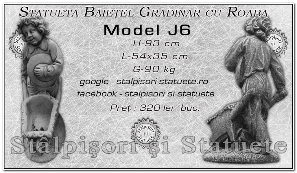 Statueta baietel gradinar cu roaba din beton model J6.