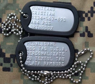 Placute de identificare armata S.U.A. - DOG TAG, personalizate cu textul dorit de client