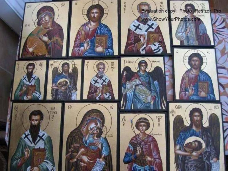 Icoane pictate pe lemn, marmura sau scoarta de copac,
