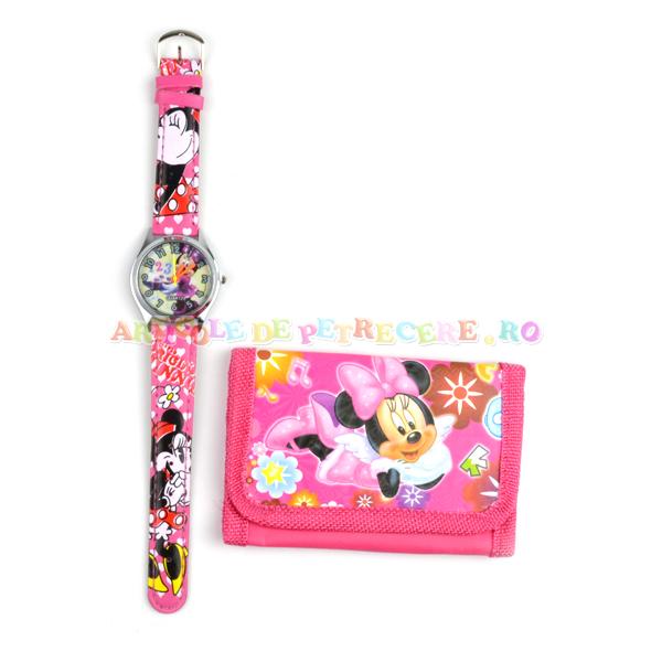 Ceas de mana si portofel model Minnie Mouse