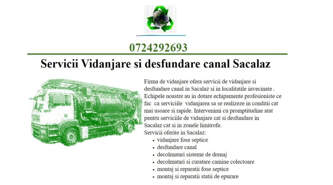 Vidanja Sacalaz | servicii vidanjare Timis 
