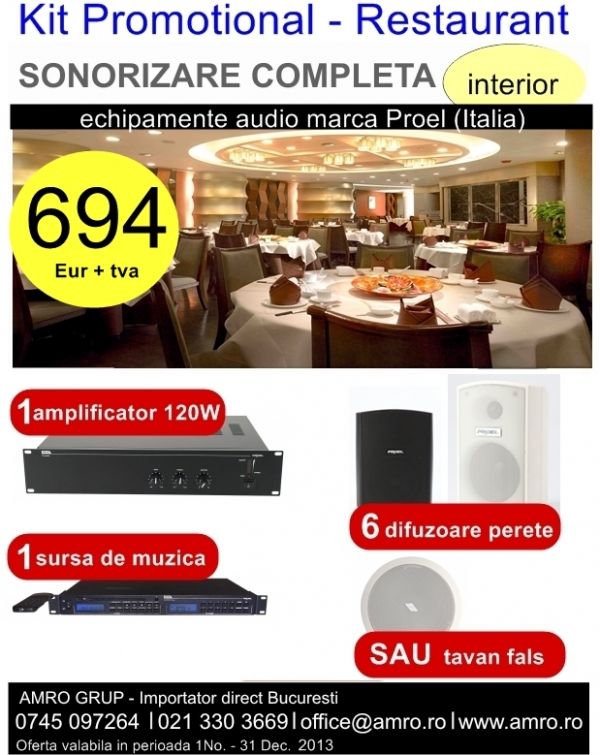 Kit echipamente audio profesionale pt. sonorizare ambientala restaurant
