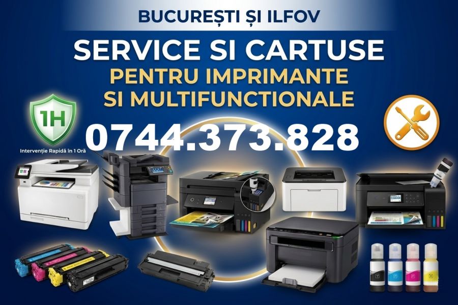 Reparații pe loc(1h) imprimante si copiatoare pentru activitatea biroului soc.dvs. in Bucuresti Ilfo