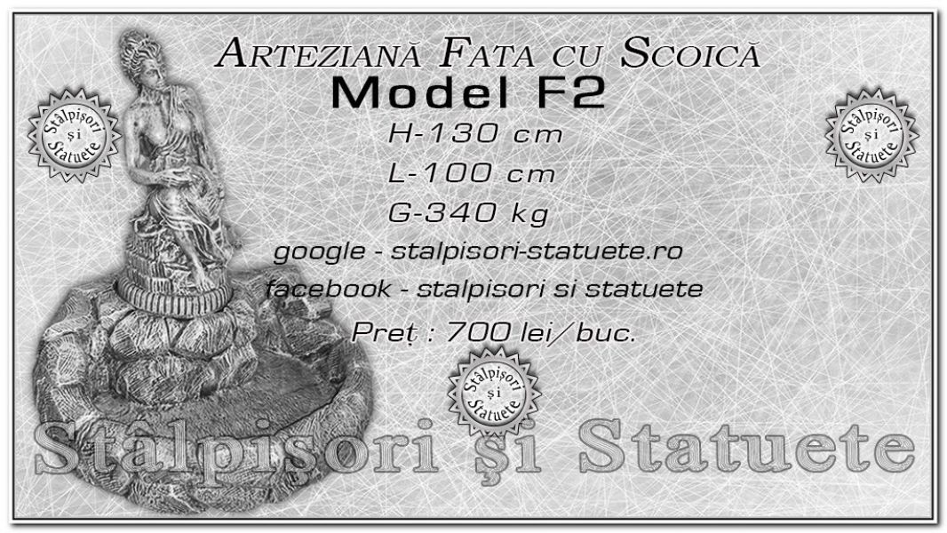 Fantana arteziana fata cu scoica din beton model F2.