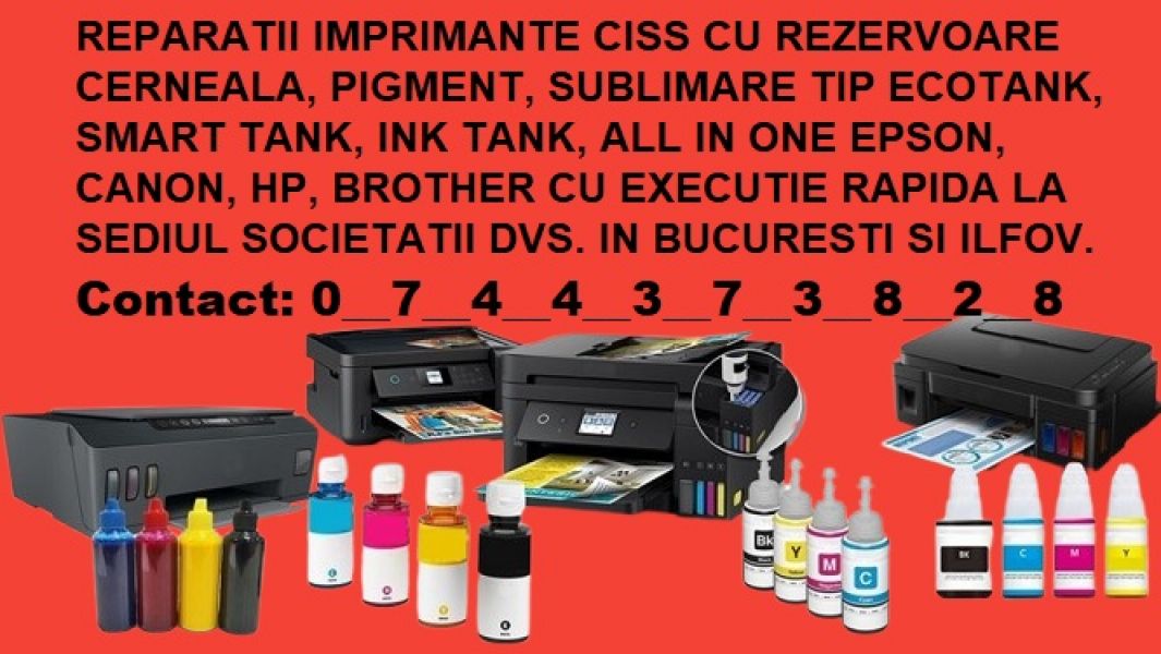 Reparații imprimante direct la biroul societatii dvs. cu rezervoare cerneala ecotank in Bucuresti Il