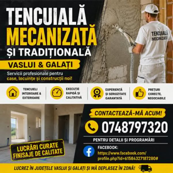 Tencuiala mecanizata si traditionala  nisip + Multibat sau nisip si ciment