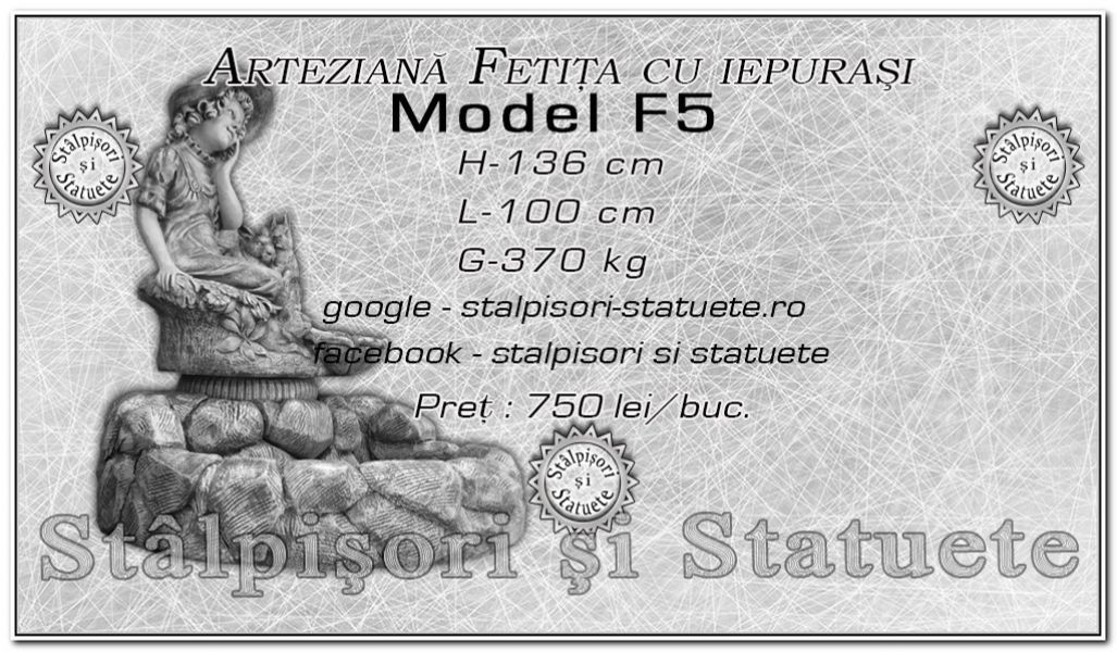 Fantana arteziana fata cu iepurasi din beton model F5.