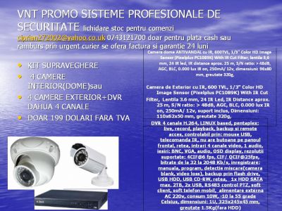 OFERTA KIT  CAMERE SUPRAVEGHERE 4 BUCATI+DVR lichidare stoc 600TVL cu ir