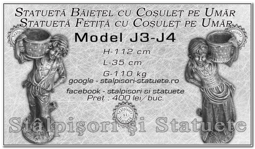 Statuete baiat si fata cu cosulete din beton model J3,J4.