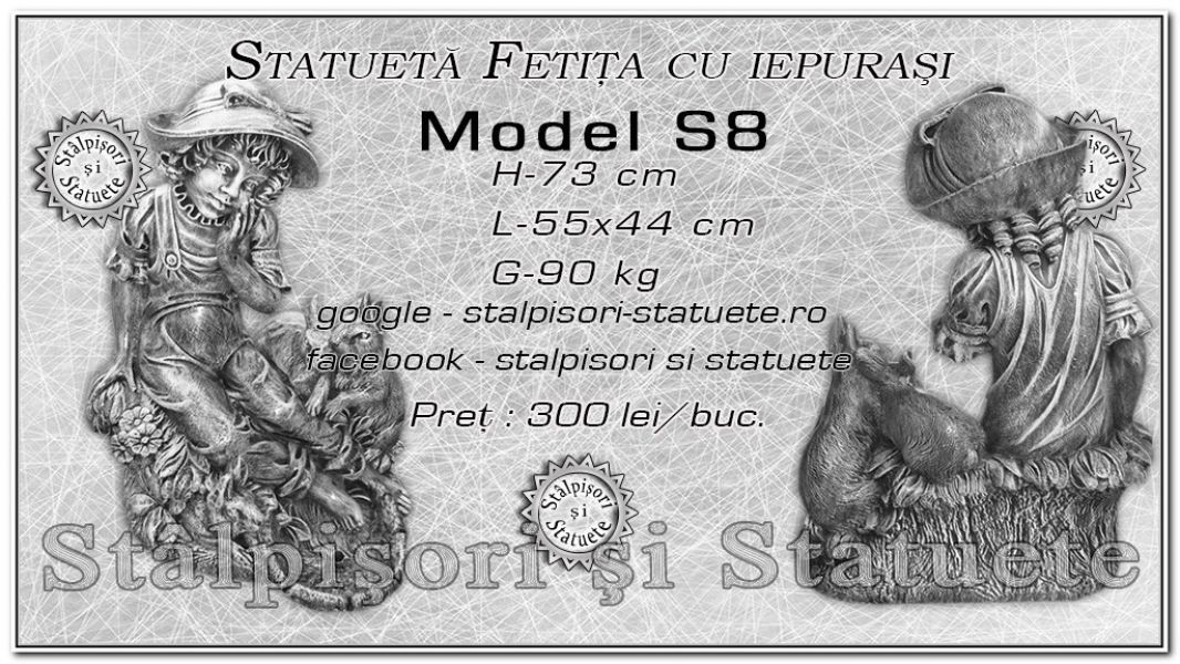 Statueta fetita cu iepurasi din beton model S8.