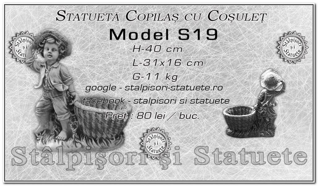 Statueta copil cu cosulet din beton model S19.