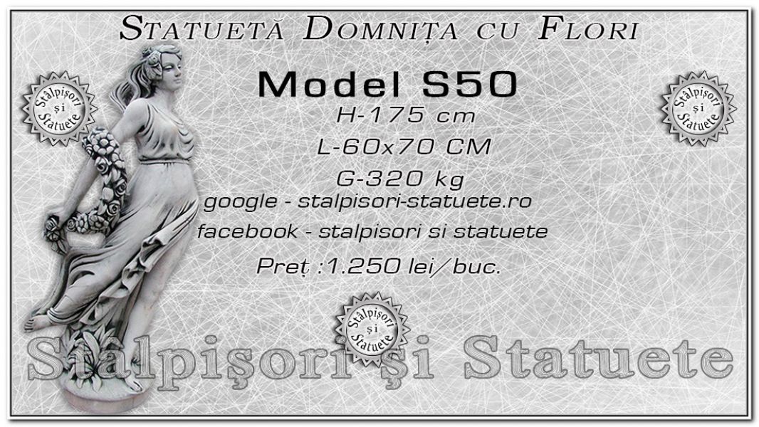 Statueta domnita cu flori din beton model S50.