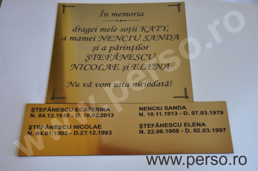 Placi funerare gravate, placi metalice gravate, placi gravate pentru cruci, placi morminte